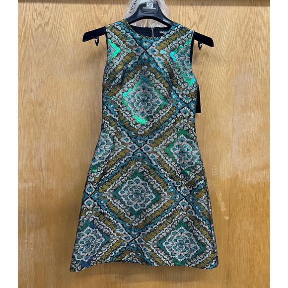 DOLCE & GABBANA Green Metallic  Jacquard Sleeveless Mini Dress 44 L - Picture 6 of 7